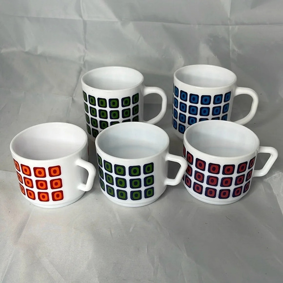 VINTAGE 70’s Arcopal Of France Demitasse Cups Mugs Set of 5 Espresso Tea Coffee - Picture 9 of 9